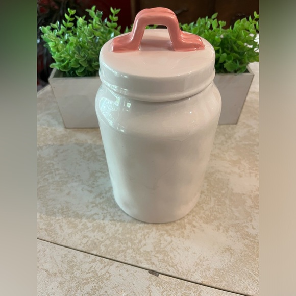 Rae Dunn 8.5” HAPPY SPRING Canister Magenta Pink Handle Bunny Rabbit 2017 - Picture 4 of 12